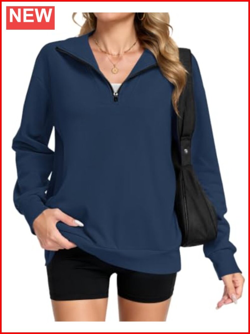 Women's Quarter Zip Oversized Sweatshirt Long Sleeve Side Pockets Cropped